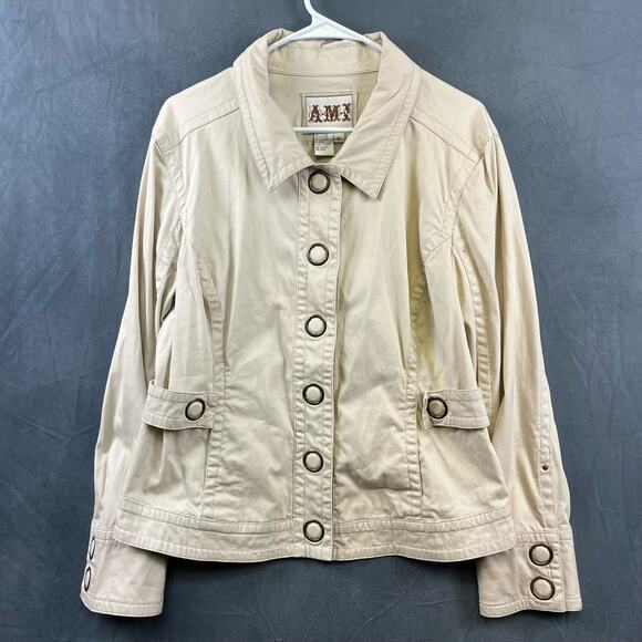 Vintage AMI Snap Button Trucker Jacket Women's XL Oversized Buttons Adjustable - Picture 1 of 7